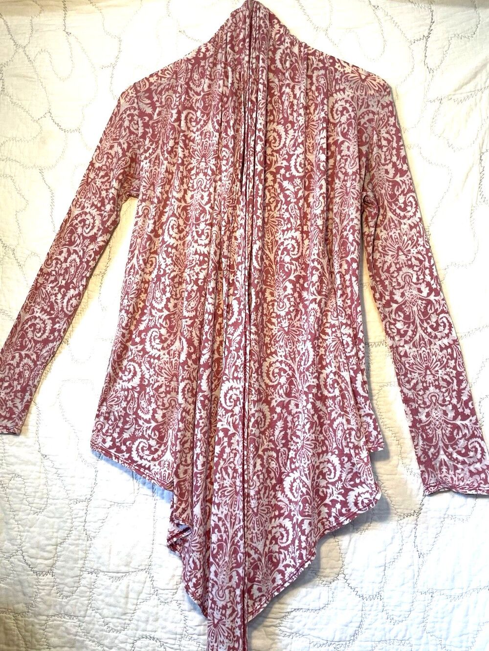 Beyond Vintage Wrap/ Cardigan Pink White Shoulder Blouse Womens Size XS/SM - Picture 1 of 7